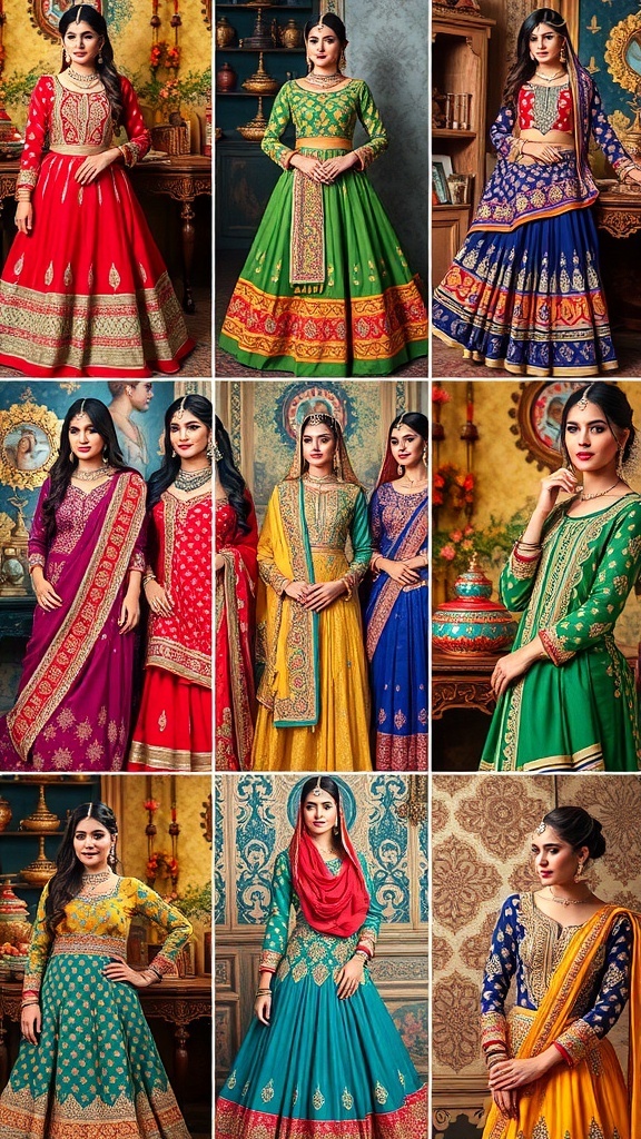 A collection of Kaleshi Aurat wallpapers featuring traditional attire with intricate designs and vibrant colors.